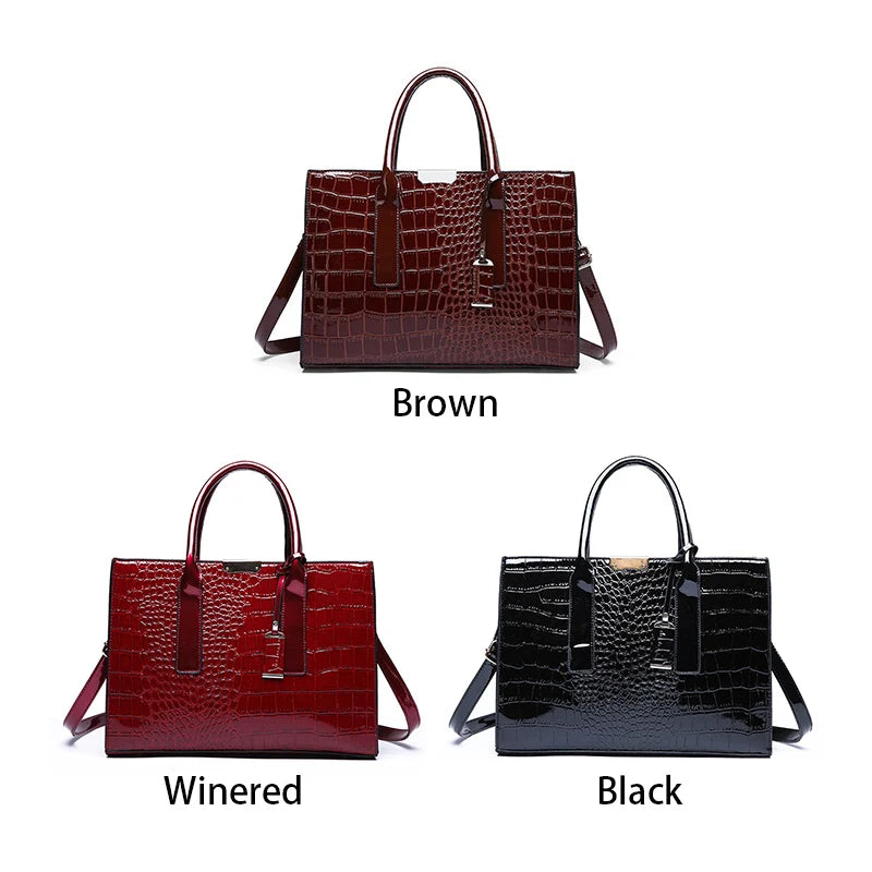 Crocodile Pattern Handle Bag Women PU Leather Handbag Large Capacity Shoulder Bag Brands Crossbody Bag Winter New Purse