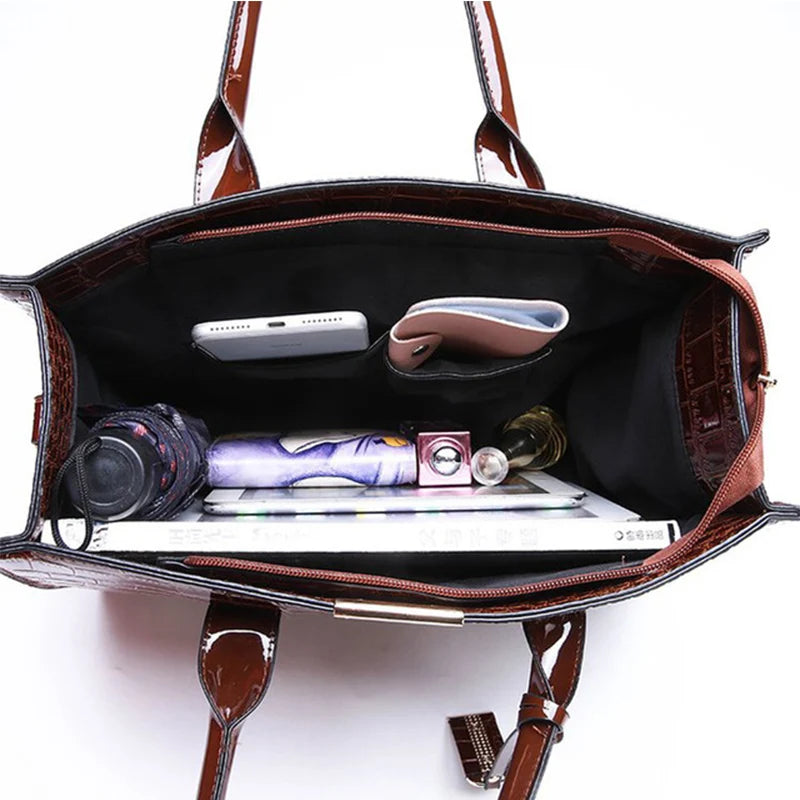 Crocodile Pattern Handle Bag Women PU Leather Handbag Large Capacity Shoulder Bag Brands Crossbody Bag Winter New Purse