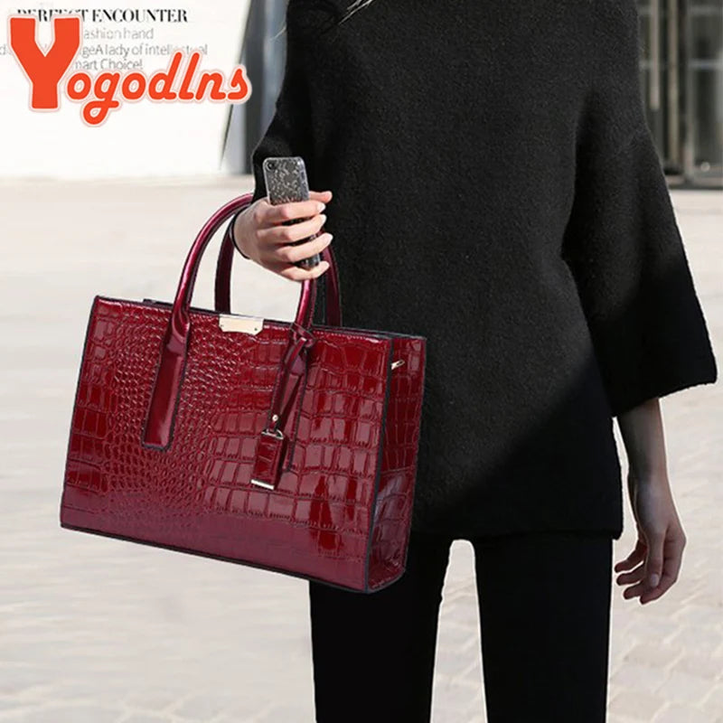 Crocodile Pattern Handle Bag Women PU Leather Handbag Large Capacity Shoulder Bag Brands Crossbody Bag Winter New Purse