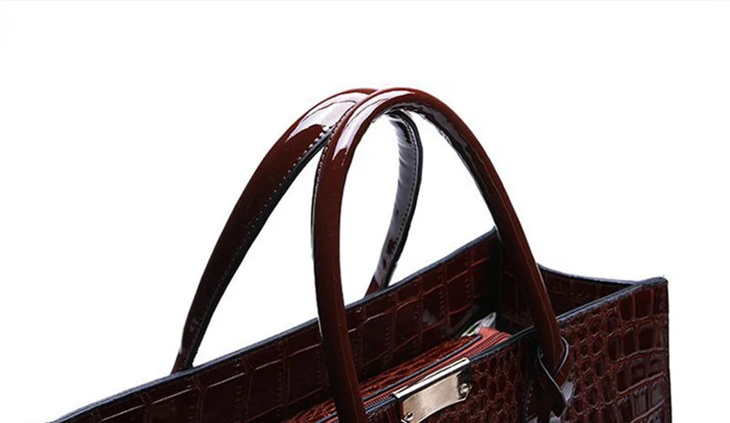Crocodile Pattern Handle Bag Women PU Leather Handbag Large Capacity Shoulder Bag Brands Crossbody Bag Winter New Purse