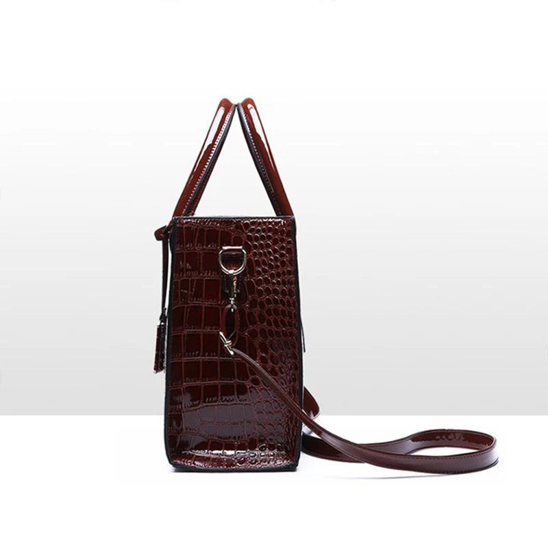 Crocodile Pattern Handle Bag Women PU Leather Handbag Large Capacity Shoulder Bag Brands Crossbody Bag Winter New Purse