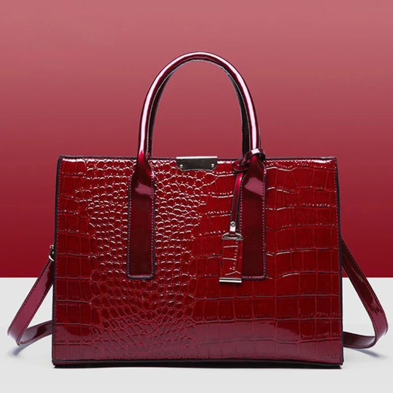 Crocodile Pattern Handle Bag Women PU Leather Handbag Large Capacity Shoulder Bag Brands Crossbody Bag Winter New Purse