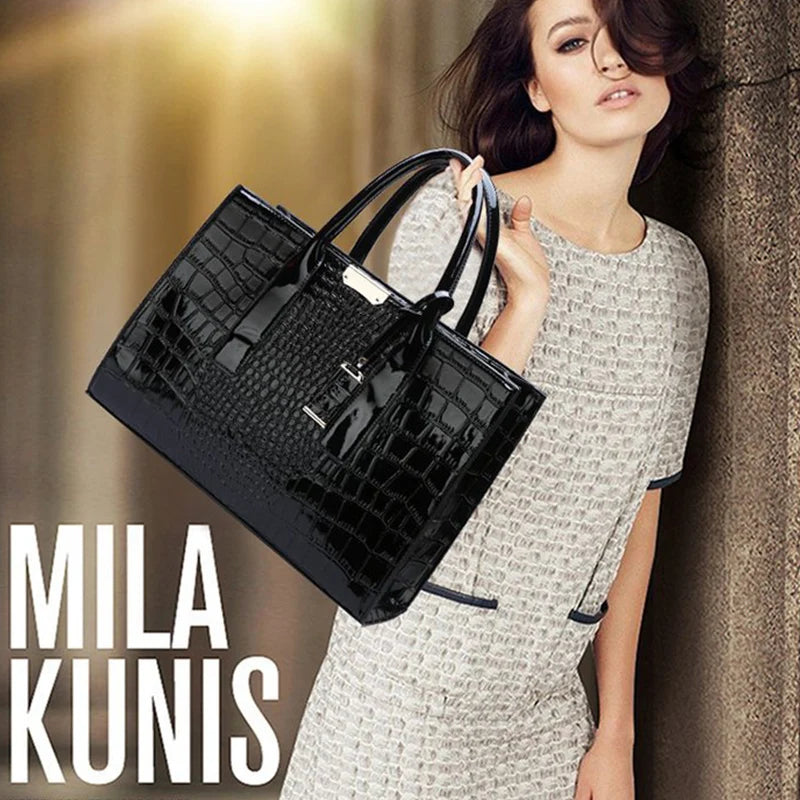 Crocodile Pattern Handle Bag Women PU Leather Handbag Large Capacity Shoulder Bag Brands Crossbody Bag Winter New Purse