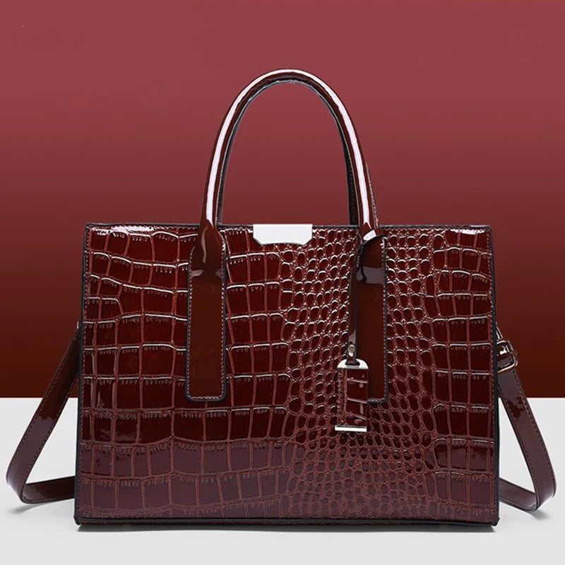 Crocodile Pattern Handle Bag Women PU Leather Handbag Large Capacity Shoulder Bag Brands Crossbody Bag Winter New Purse