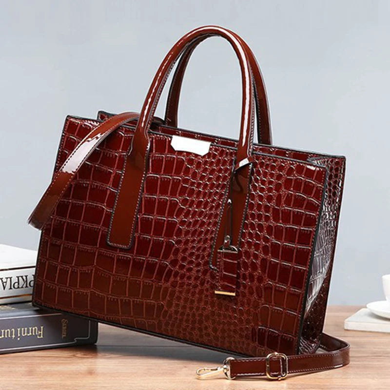 Crocodile Pattern Handle Bag Women PU Leather Handbag Large Capacity Shoulder Bag Brands Crossbody Bag Winter New Purse