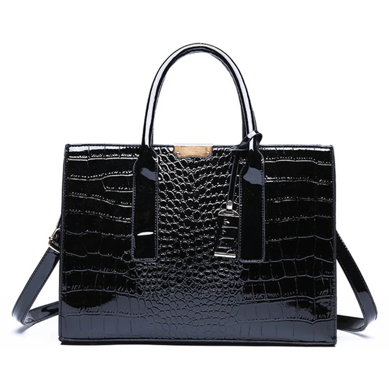 Crocodile Pattern Handle Bag Women PU Leather Handbag Large Capacity Shoulder Bag Brands Crossbody Bag Winter New Purse