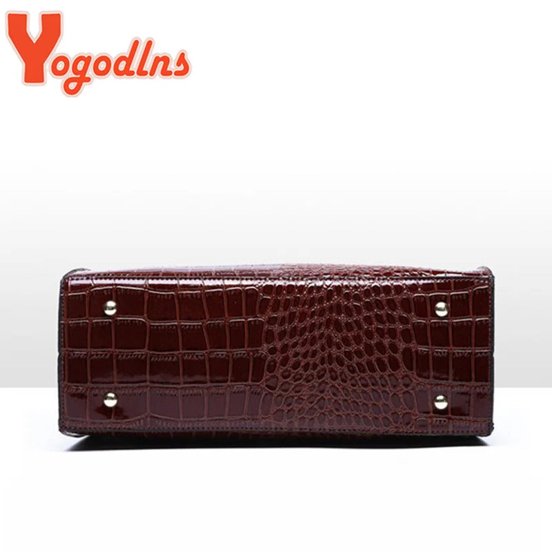 Crocodile Pattern Handle Bag Women PU Leather Handbag Large Capacity Shoulder Bag Brands Crossbody Bag Winter New Purse