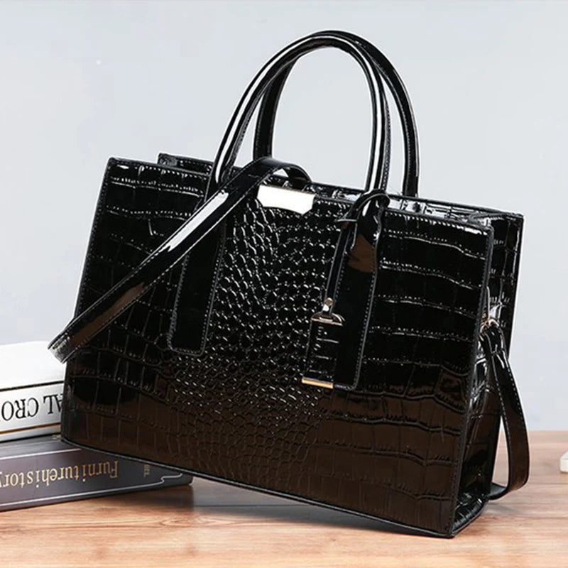 Crocodile Pattern Handle Bag Women PU Leather Handbag Large Capacity Shoulder Bag Brands Crossbody Bag Winter New Purse