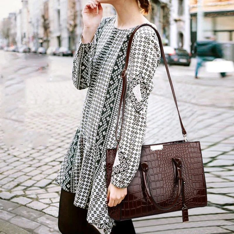 Crocodile Pattern Handle Bag Women PU Leather Handbag Large Capacity Shoulder Bag Brands Crossbody Bag Winter New Purse