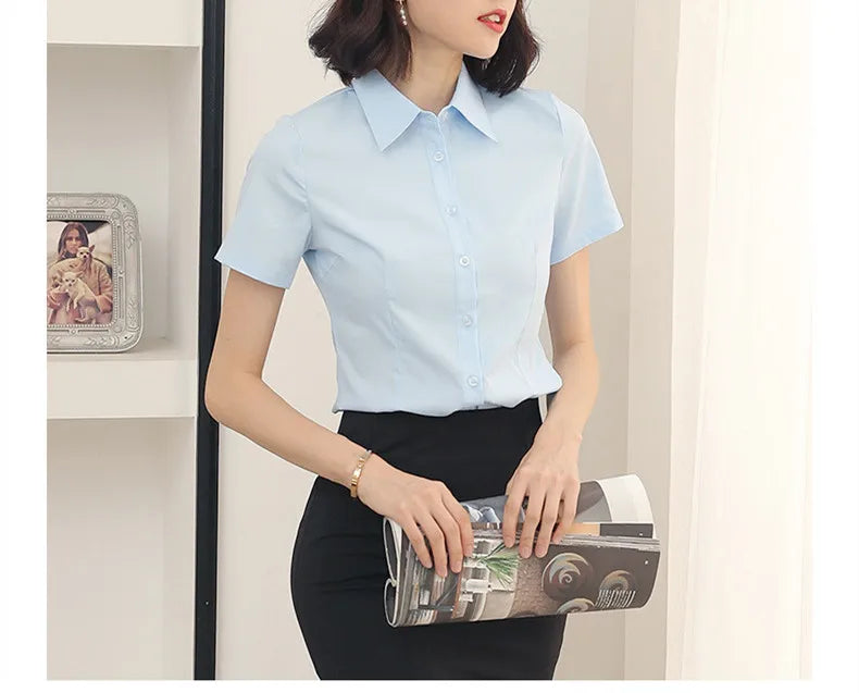 Blusas de moda para mujer 2024, cuello en V, manga corta, lisas, para el trabajo, blusas bonitas y económicas, ropa elegante para mujer.