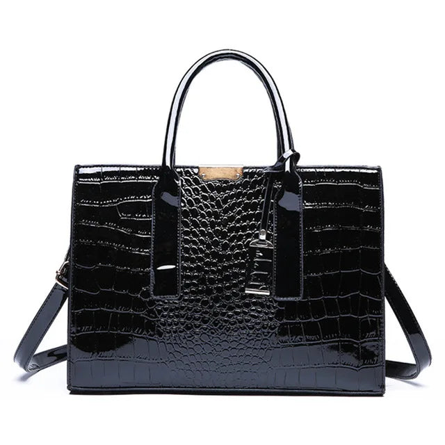 Crocodile Pattern Handle Bag Women PU Leather Handbag Large Capacity Shoulder Bag Brands Crossbody Bag Winter New Purse