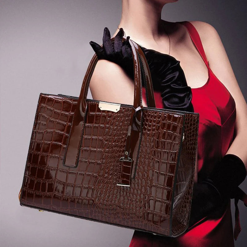 Crocodile Pattern Handle Bag Women PU Leather Handbag Large Capacity Shoulder Bag Brands Crossbody Bag Winter New Purse