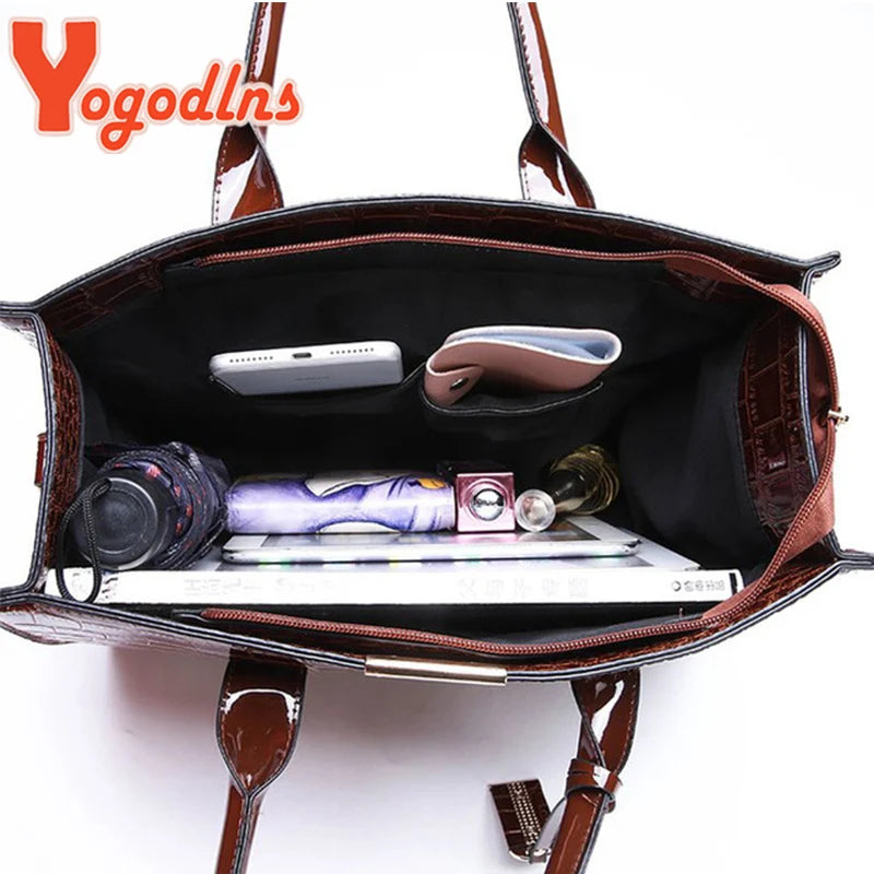 Crocodile Pattern Handle Bag Women PU Leather Handbag Large Capacity Shoulder Bag Brands Crossbody Bag Winter New Purse