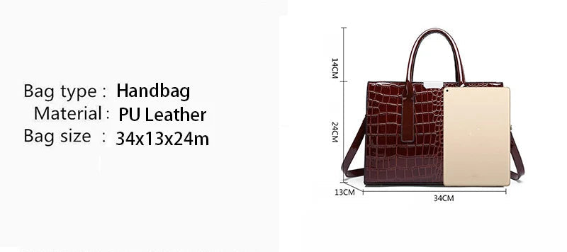 Crocodile Pattern Handle Bag Women PU Leather Handbag Large Capacity Shoulder Bag Brands Crossbody Bag Winter New Purse