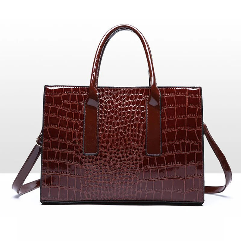 Crocodile Pattern Handle Bag Women PU Leather Handbag Large Capacity Shoulder Bag Brands Crossbody Bag Winter New Purse