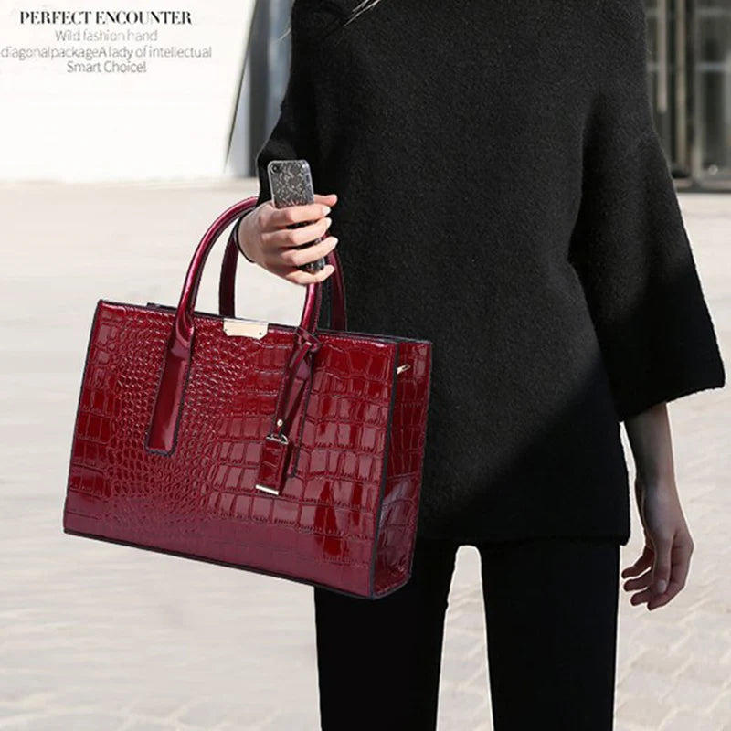 Crocodile Pattern Handle Bag Women PU Leather Handbag Large Capacity Shoulder Bag Brands Crossbody Bag Winter New Purse