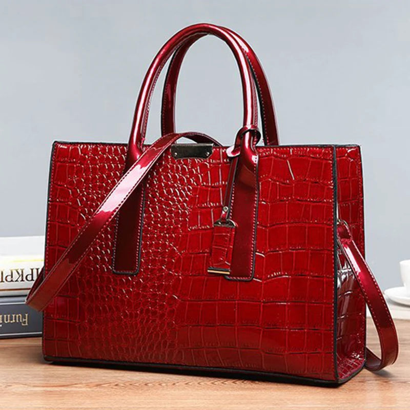 Crocodile Pattern Handle Bag Women PU Leather Handbag Large Capacity Shoulder Bag Brands Crossbody Bag Winter New Purse
