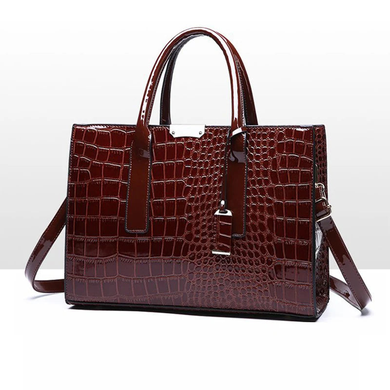 Crocodile Pattern Handle Bag Women PU Leather Handbag Large Capacity Shoulder Bag Brands Crossbody Bag Winter New Purse