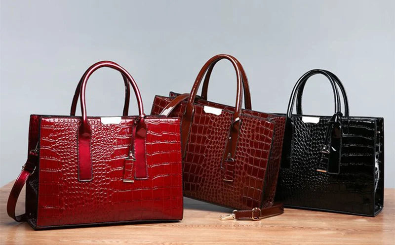 Crocodile Pattern Handle Bag Women PU Leather Handbag Large Capacity Shoulder Bag Brands Crossbody Bag Winter New Purse