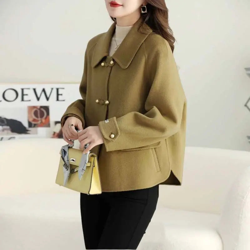 Women Clothing Autumn Winter Korean Fashion Luxury Chic Woolen Coat Retro Elegant Single Breasted Jackets Solid Loose Outerwears