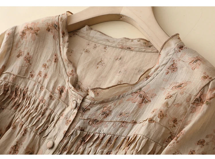 Blusas de estilo chino para mujer, de lino y algodón, de manga corta, holgadas y estampadas, ropa vintage para mujer, de verano, nuevas.
