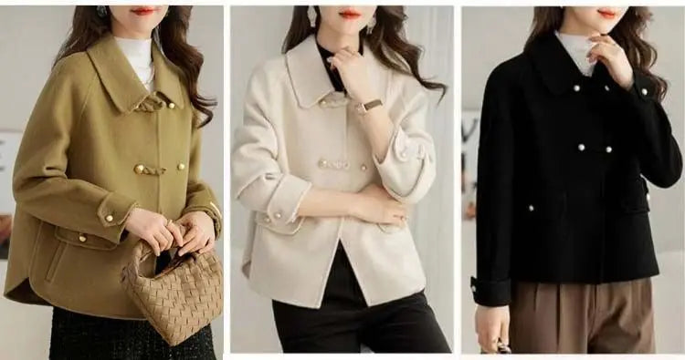 Women Clothing Autumn Winter Korean Fashion Luxury Chic Woolen Coat Retro Elegant Single Breasted Jackets Solid Loose Outerwears