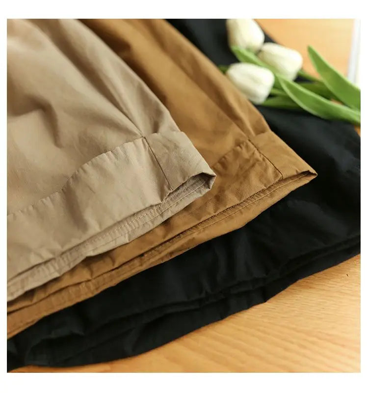 Pantalones cortos de playa sencillos de cintura alta elástica de estilo japonés para mujer, ropa de calle informal, holgados, de pierna ancha y hasta la rodilla