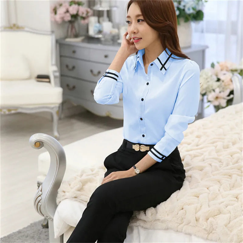 Camisa de oficina para mujer, blusa ajustada de gasa, camisas casuales de manga larga, blusas de estilo moderno para mujer, ropa, blusas