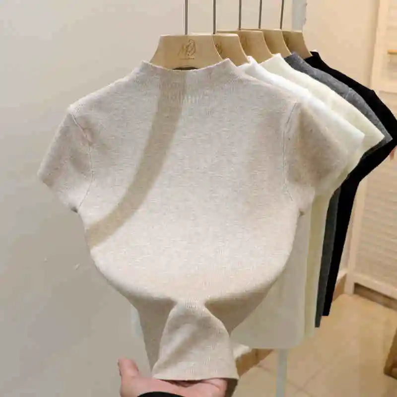 Woman Clothing Short Sleeve T-shirt Slim Fit Tops Female O-Neck Knitted Sheath Tee Shirt Street Wear Sex Sporty 2025 Y2K New