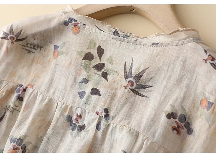 Blusas de estilo chino para mujer, de lino y algodón, de manga corta, holgadas y estampadas, ropa vintage para mujer, de verano, nuevas.