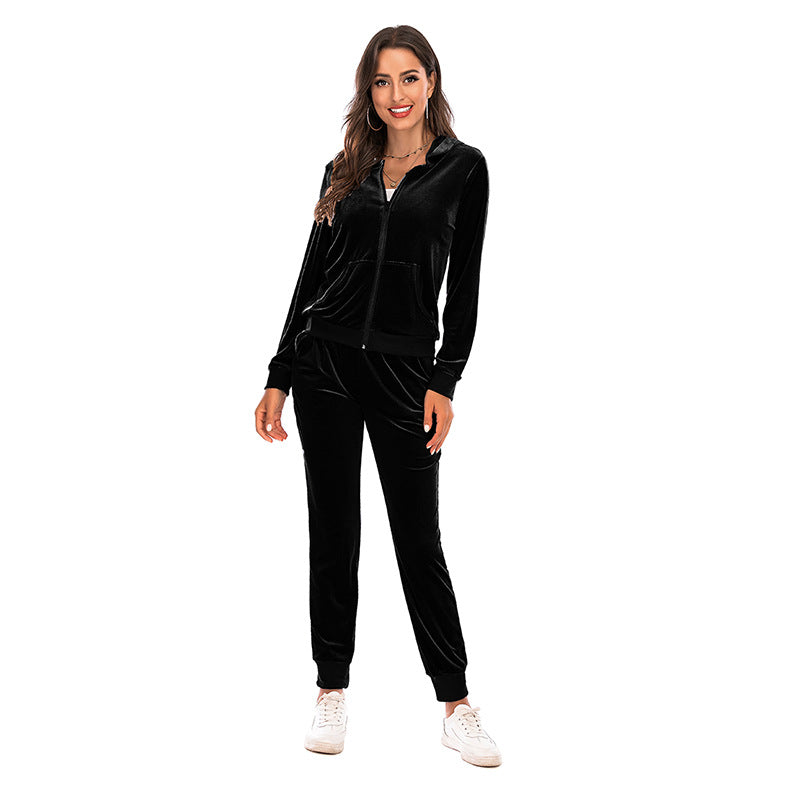 Women's Clothes Autumn Long Sleeve Tops with Pants Loungewear Hooded Zipper With Pockets Warm Velvet Female Clothing Coat Suits