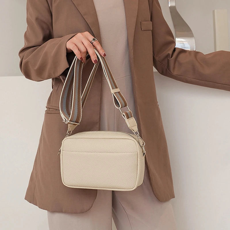 Fashion Hit Color Shoulder Bags for Women Female PU Leather Crossbody Messenger Bags Small Handbag Wide Strap Purse
