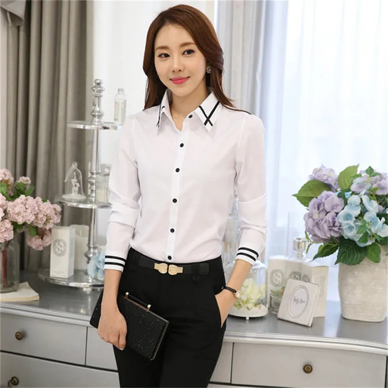 Camisa de oficina para mujer, blusa ajustada de gasa, camisas casuales de manga larga, blusas de estilo moderno para mujer, ropa, blusas