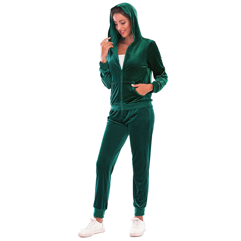 Women's Clothes Autumn Long Sleeve Tops with Pants Loungewear Hooded Zipper With Pockets Warm Velvet Female Clothing Coat Suits