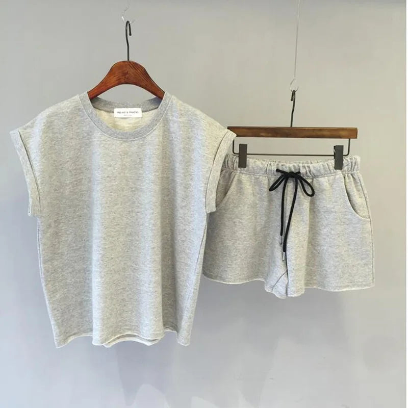 Conjuntos de ropa de verano para mujer, chaleco sin mangas y pantalones cortos, traje de dos piezas, moda coreana, conjuntos holgados para mujer, chándal informal para mujer