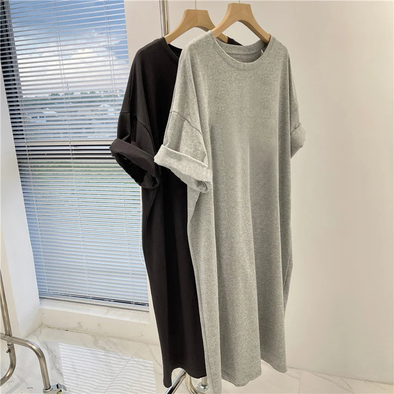 Women's Clothing Solid Dress Short Sleeve Casual Loose Pullover Tunic Summer Comfortable Simple Straight Dresses