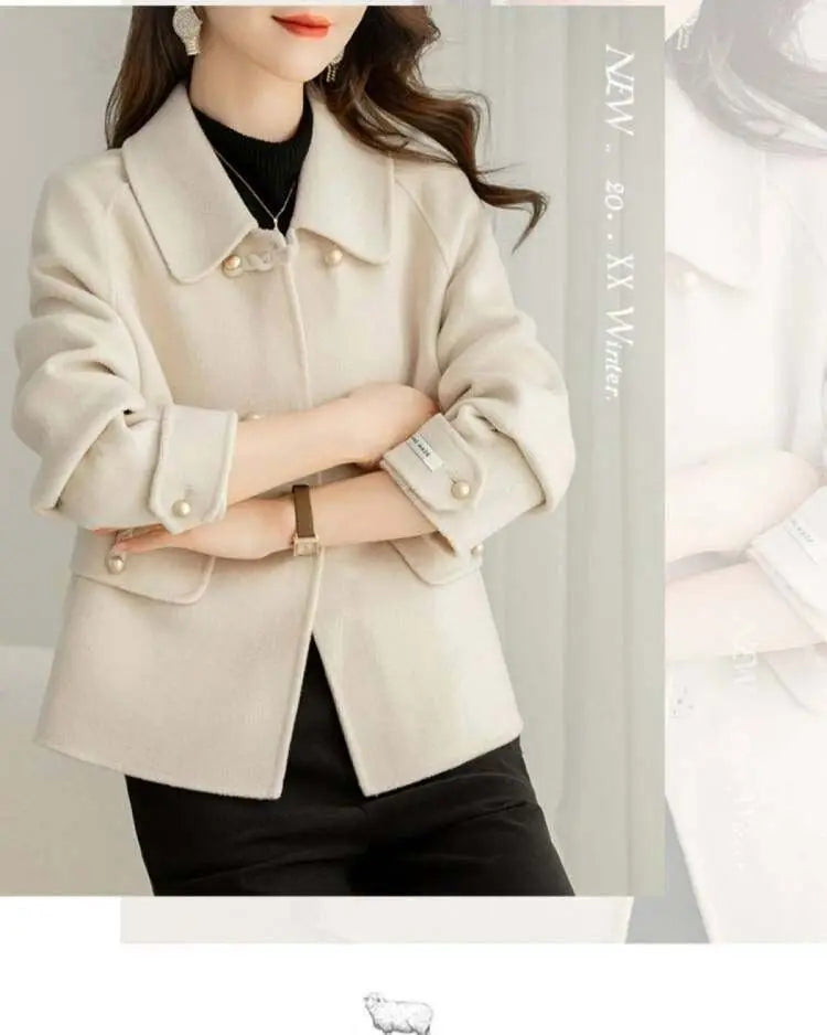 Women Clothing Autumn Winter Korean Fashion Luxury Chic Woolen Coat Retro Elegant Single Breasted Jackets Solid Loose Outerwears