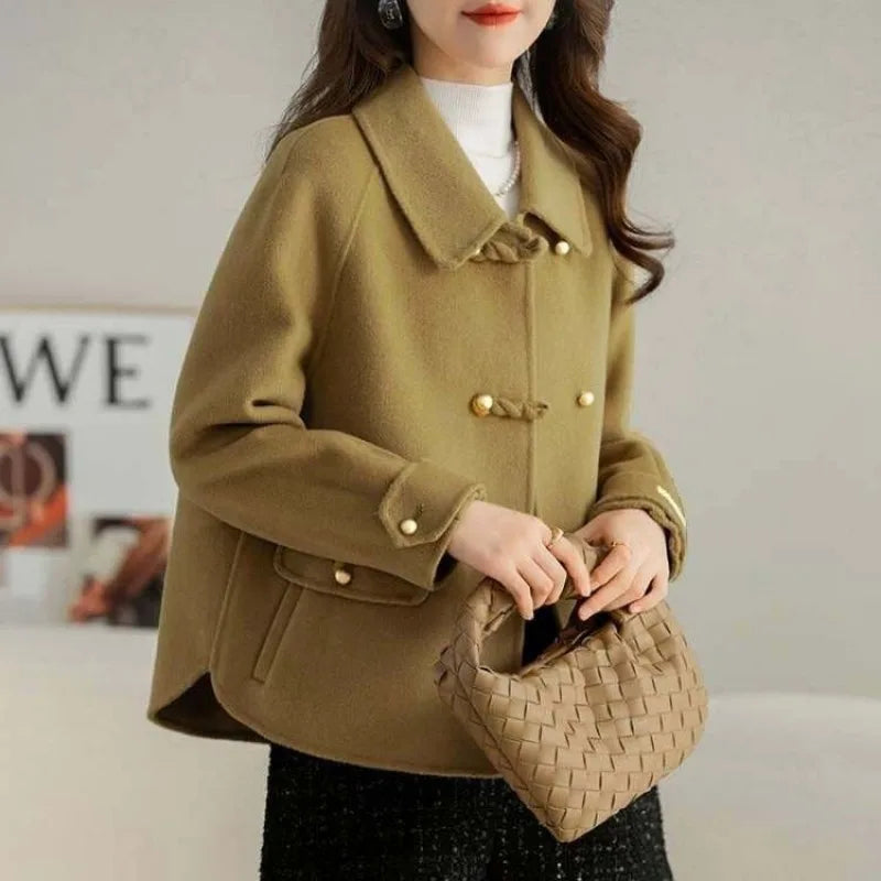 Women Clothing Autumn Winter Korean Fashion Luxury Chic Woolen Coat Retro Elegant Single Breasted Jackets Solid Loose Outerwears