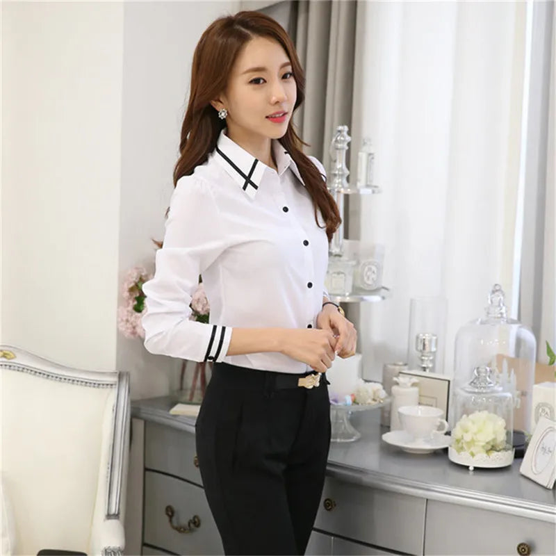 Camisa de oficina para mujer, blusa ajustada de gasa, camisas casuales de manga larga, blusas de estilo moderno para mujer, ropa, blusas