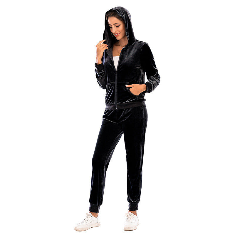 Women's Clothes Autumn Long Sleeve Tops with Pants Loungewear Hooded Zipper With Pockets Warm Velvet Female Clothing Coat Suits