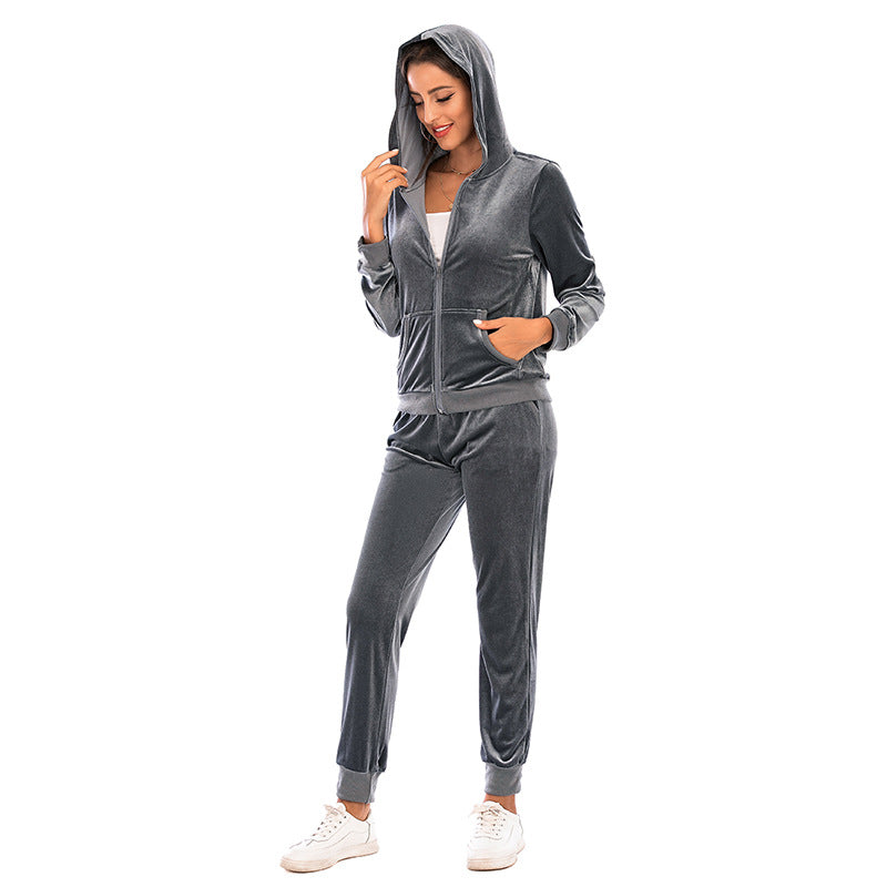 Women's Clothes Autumn Long Sleeve Tops with Pants Loungewear Hooded Zipper With Pockets Warm Velvet Female Clothing Coat Suits