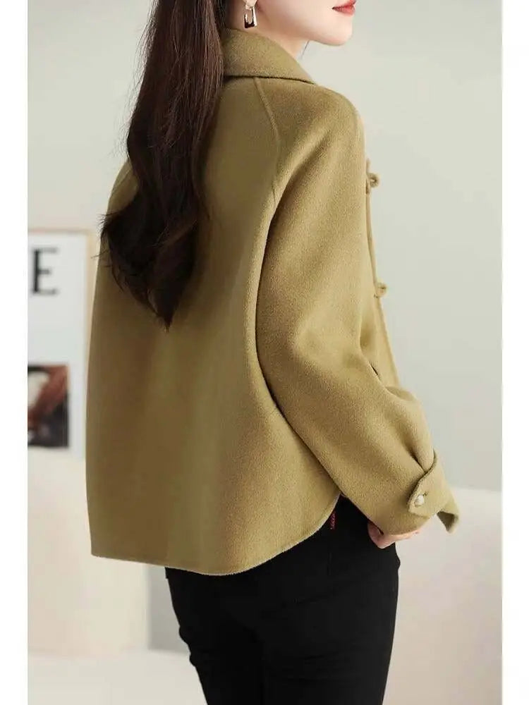 Women Clothing Autumn Winter Korean Fashion Luxury Chic Woolen Coat Retro Elegant Single Breasted Jackets Solid Loose Outerwears