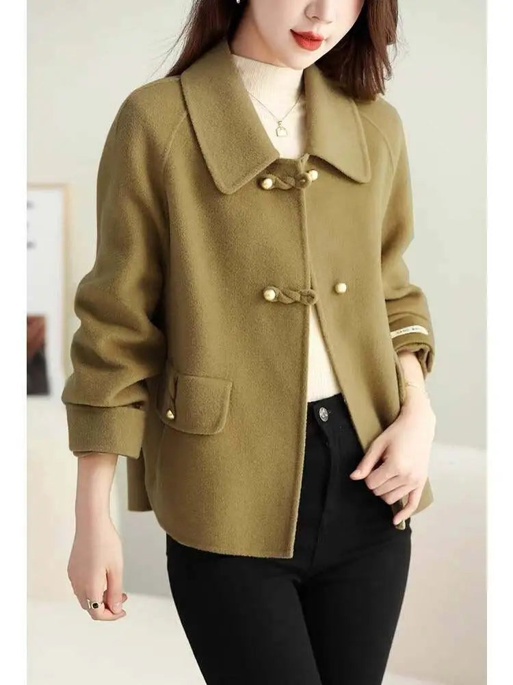 Women Clothing Autumn Winter Korean Fashion Luxury Chic Woolen Coat Retro Elegant Single Breasted Jackets Solid Loose Outerwears