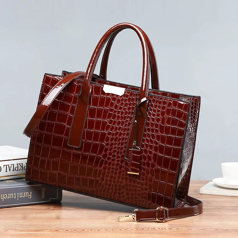 Crocodile Pattern Handle Bag Women PU Leather Handbag Large Capacity Shoulder Bag Brands Crossbody Bag Winter New Purse
