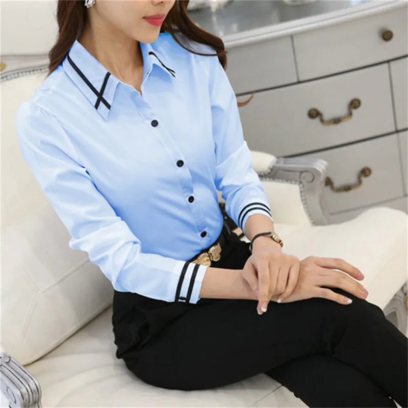 Camisa de oficina para mujer, blusa ajustada de gasa, camisas casuales de manga larga, blusas de estilo moderno para mujer, ropa, blusas