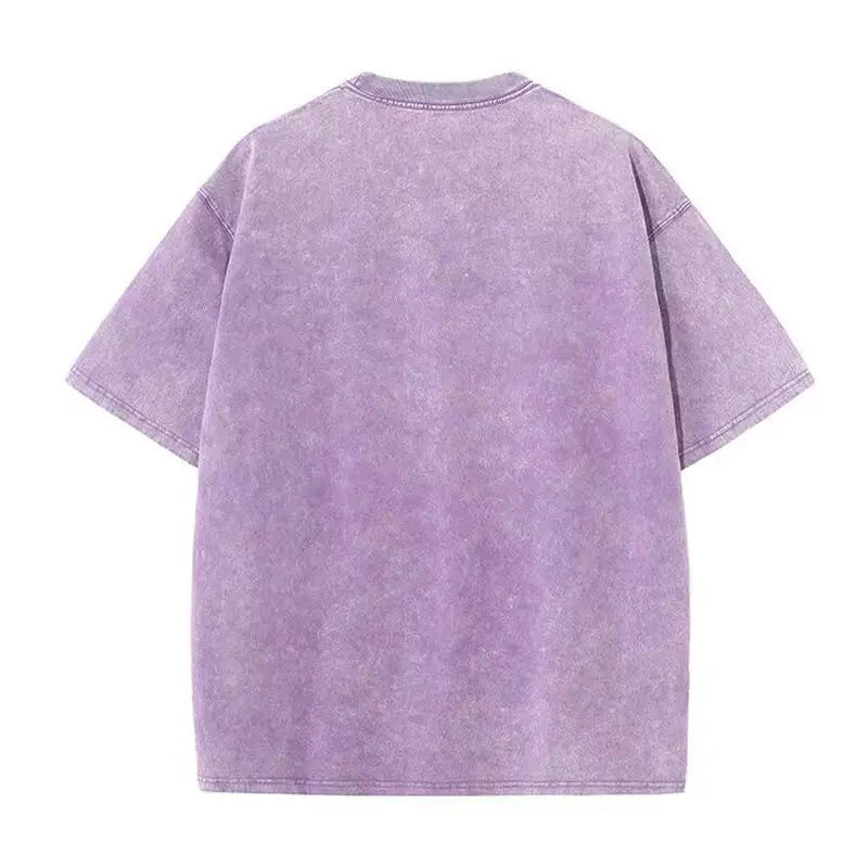 Women Casual Cotton Washed T-Shirt Wonderful Night Skeleton Butterfly Wave Printing Tops Fashion Oversize Street Female Clothing