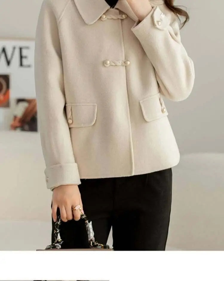 Women Clothing Autumn Winter Korean Fashion Luxury Chic Woolen Coat Retro Elegant Single Breasted Jackets Solid Loose Outerwears
