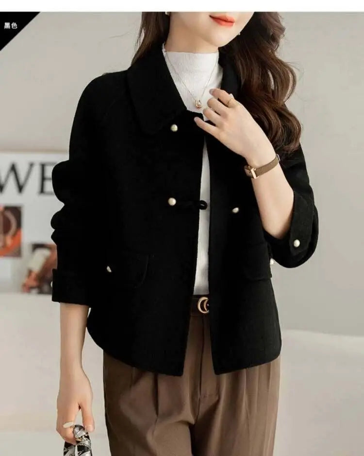 Women Clothing Autumn Winter Korean Fashion Luxury Chic Woolen Coat Retro Elegant Single Breasted Jackets Solid Loose Outerwears