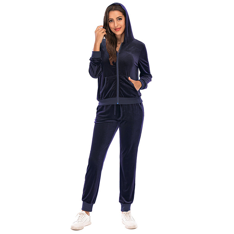 Women's Clothes Autumn Long Sleeve Tops with Pants Loungewear Hooded Zipper With Pockets Warm Velvet Female Clothing Coat Suits