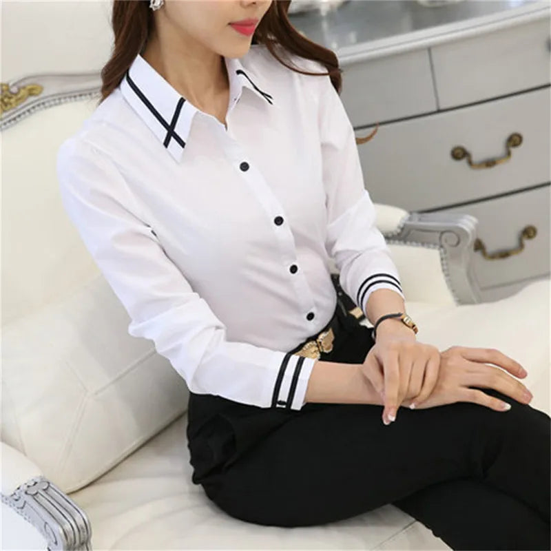Camisa de oficina para mujer, blusa ajustada de gasa, camisas casuales de manga larga, blusas de estilo moderno para mujer, ropa, blusas